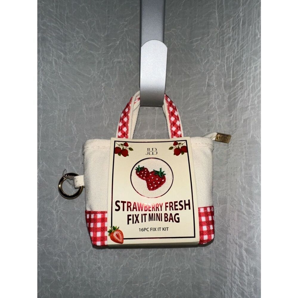 JLB Strawberry Fresh Fix It Mini Bag canvas tote red gingham beauty essentials
